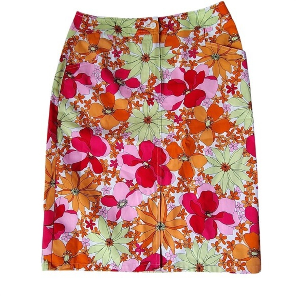 Talbots Floral Pencil‎ Skirt Pink Orange Green 60s Retro Flower Power Size 4 60s
